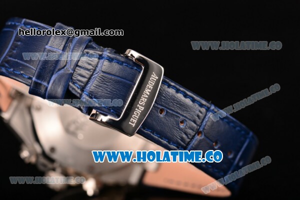 Audemars Piguet Royal Oak Chronograph 41mm Swiss Valjoux 7750 Automatic Steel Case with Blue Dial Stick Markers and Blue Leather Strap (EF) - Click Image to Close